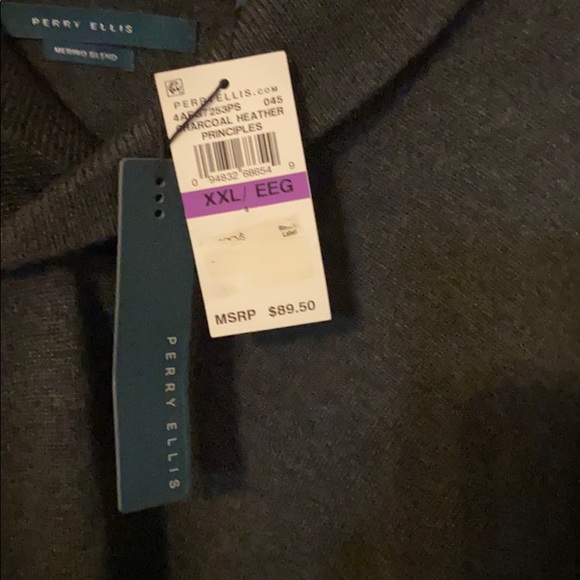 New Perry Ellis Merino Wool Blended Collar Sweater Charcoal Heather Color - Picture 3 of 8